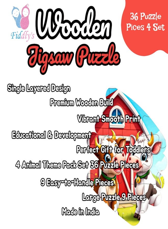 فيدلايز لعبة أحجية الصور المقطوعة الخشبية ذات الطبقة الواحدة من فيدليز للأطفال - 9 قطع، مناسبة للأعمار من 2 إلى 6 سنوات، للبنات والأولاد، أحجية صور مقطوعة على شكل حيوانات (عبوة من 4 حيوانات أليفة) - Image 3